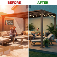 10 * 12FT Pergola,4 * 5 Inch Thickened Pillars & Enlarged Base,Outdoor Hardtop Lean to Gazebo,Wall Mounted Pergola,Pergolas Gazebos Clearance,Aluminum Frame Pergola,Uv Resistant Patio Roof — Before & After