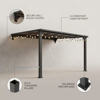 10 * 12FT Pergola,4 * 5 Inch Thickened Pillars & Enlarged Base,Outdoor Hardtop Lean to Gazebo,Wall Mounted Pergola,Pergolas Gazebos Clearance,Aluminum Frame Pergola,Uv Resistant Patio Roof — infographic