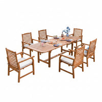 Outdoor Patio Dining Set Built for Entertaining, Extendable Acacia Table, 6 Cushioned Chairs, Weather Resistant