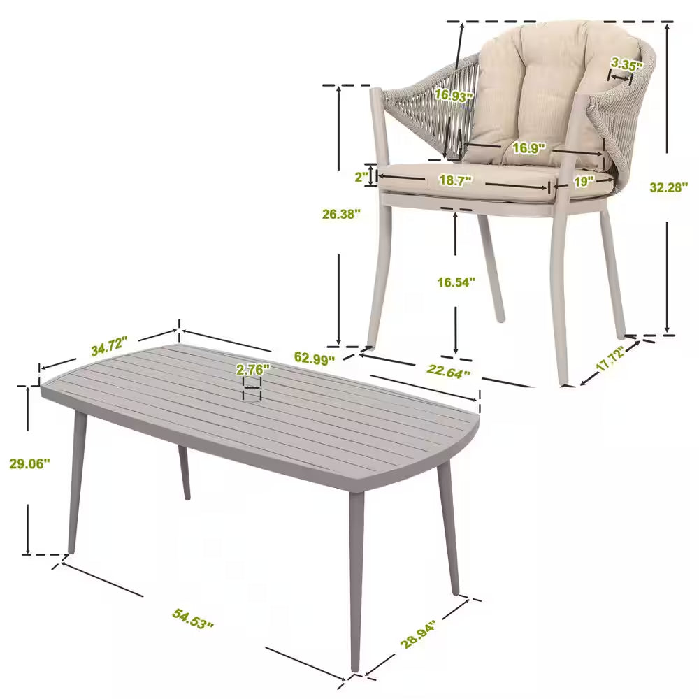 7-Piece Aluminum Outdoor Dining Set with Beige Cushion