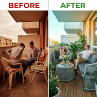 6-Piece Aluminum Patio Furniture Set, Olefin Rope Modern Outdoor Conversation Set Sectional Sofa with Water Repellent Thick Cushions and Coffee Table for Balcony, Garden, Light Grey — Before & After