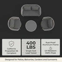 6-Piece Aluminum Patio Furniture Set, Olefin Rope Modern Outdoor Conversation Set Sectional Sofa with Water Repellent Thick Cushions and Coffee Table for Balcony, Garden, Light Grey — Results & Stats