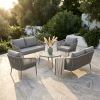 6-Piece Aluminum Patio Furniture Set, Olefin Rope Modern Outdoor Conversation Set Sectional Sofa with Water Repellent Thick Cushions and Coffee Table for Balcony, Garden, Light Grey — Studio Shot