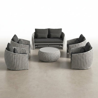 Outdoor Patio Furniture Set Built for Weather Resistance, 6-Piece Aluminum Frame, Olefin Rope Weave, Thick Cushions
