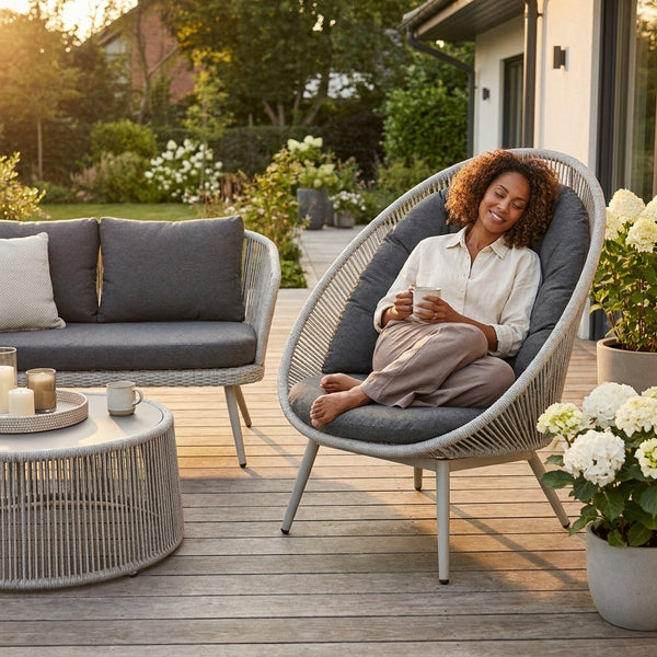 Outdoor Patio Furniture Set Built for Weather Resistance, 6-Piece Aluminum Frame, Olefin Rope Weave, Thick Cushions