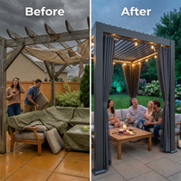 Aluminum Pergola Built for All-Weather Protection, 12x20 Louvered Roof, Waterproof Curtains, Rust-Resistant Frame — Before & After