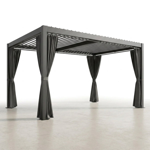 Aluminum Pergola Built for All-Weather Protection, 12x20 Louvered Roof, Waterproof Curtains, Rust-Resistant Frame — Studio Shot