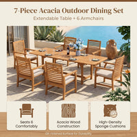Brown 7-Piece Wood Patio Outdoor Dining Set with Extendable Table and Wood Chairs with Beige Cushion — Results & Stats
