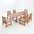 Outdoor Patio Dining Set Built for Entertaining, Extendable Acacia Table, 6 Cushioned Chairs, Weather Resistant