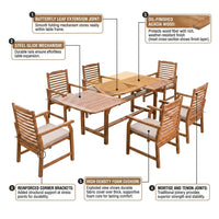 Brown 7-Piece Wood Patio Outdoor Dining Set with Extendable Table and Wood Chairs with Beige Cushion — How It Works