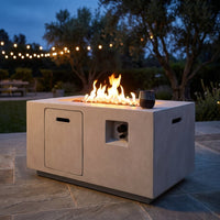 Concrete Outdoor Propane Fire Pit Table, 50,000 BTU Square Gas Fire Table with Adjustable Flame, Lava Rocks, Weather-Resistant Design, and Protective Cover for Patio, Deck, or Backyard — Studio Shot