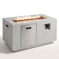 Concrete Outdoor Propane Fire Pit Table, 50,000 BTU Square Gas Fire Table with Adjustable Flame, Lava Rocks, Weather-Resistant Design, and Protective Cover for Patio, Deck, or Backyard — Studio Shot