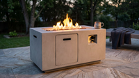 Concrete Outdoor Propane Fire Pit Table, 50,000 BTU Square Gas Fire Table with Adjustable Flame, Lava Rocks, Weather-Resistant Design, and Protective Cover for Patio, Deck, or Backyard — Lifestyle