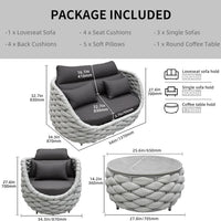 Outdoor Patio Furniture Set Built for Weather Resistance, 6-Piece Aluminum Frame, Olefin Rope Weave, Thick Cushions