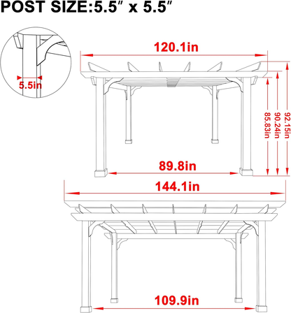 10' X 12' Patio Pergola, Cedar Wood Pergolas with Solid Structure, Pergola Kits, Outdoor Pergolas and Gazebos with Slatted Trellis Roof for Deck Backyard Grill Party Garden