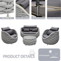 Outdoor Patio Furniture Set Built for Weather Resistance, 6-Piece Aluminum Frame, Olefin Rope Weave, Thick Cushions